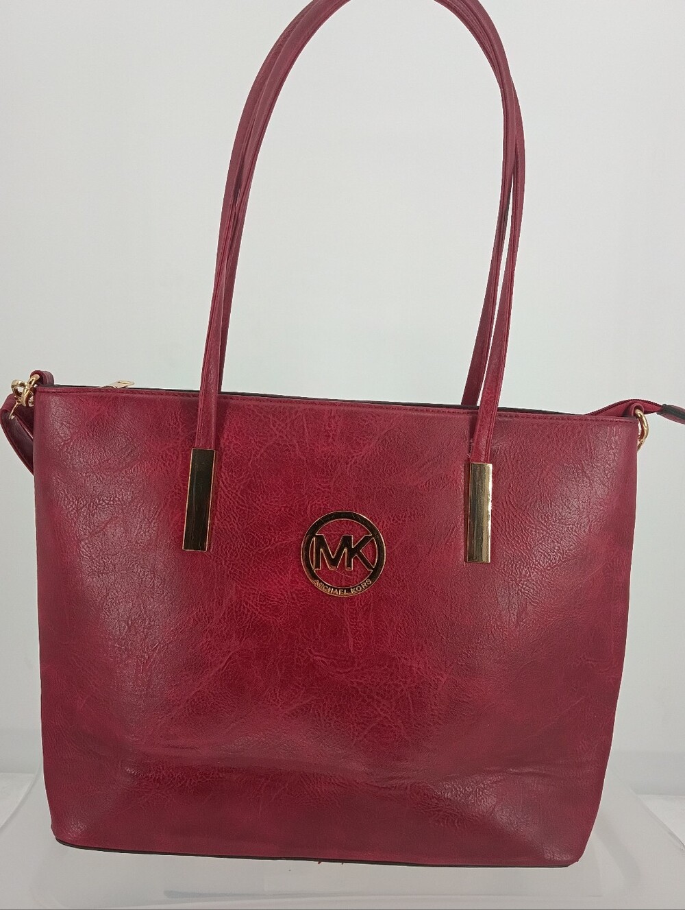 Michael Kors Red Leather Tote Bag with Gold Accents
